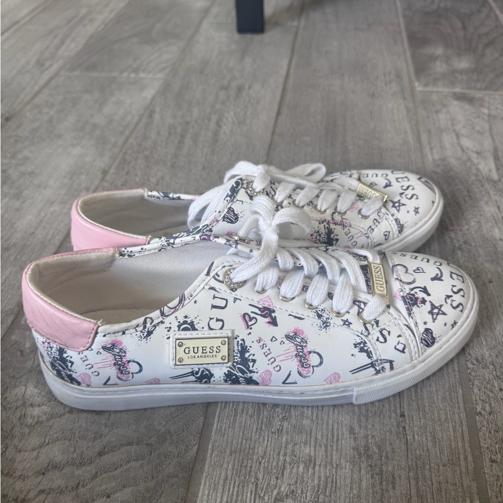 Guess White and Pink Casual Sneakers